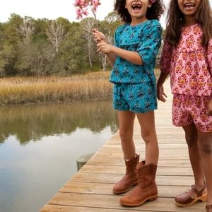 Pink Chicken Azure Posey Block Print Girls Rowan Top size 14Y
